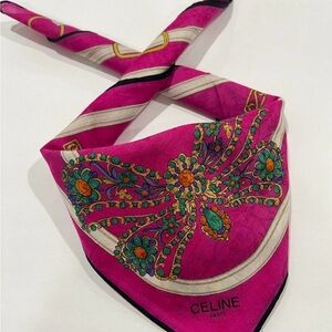Celine Paris Vintage Handkerchief Pink Bandana Scarf Cotton Square Size 20”